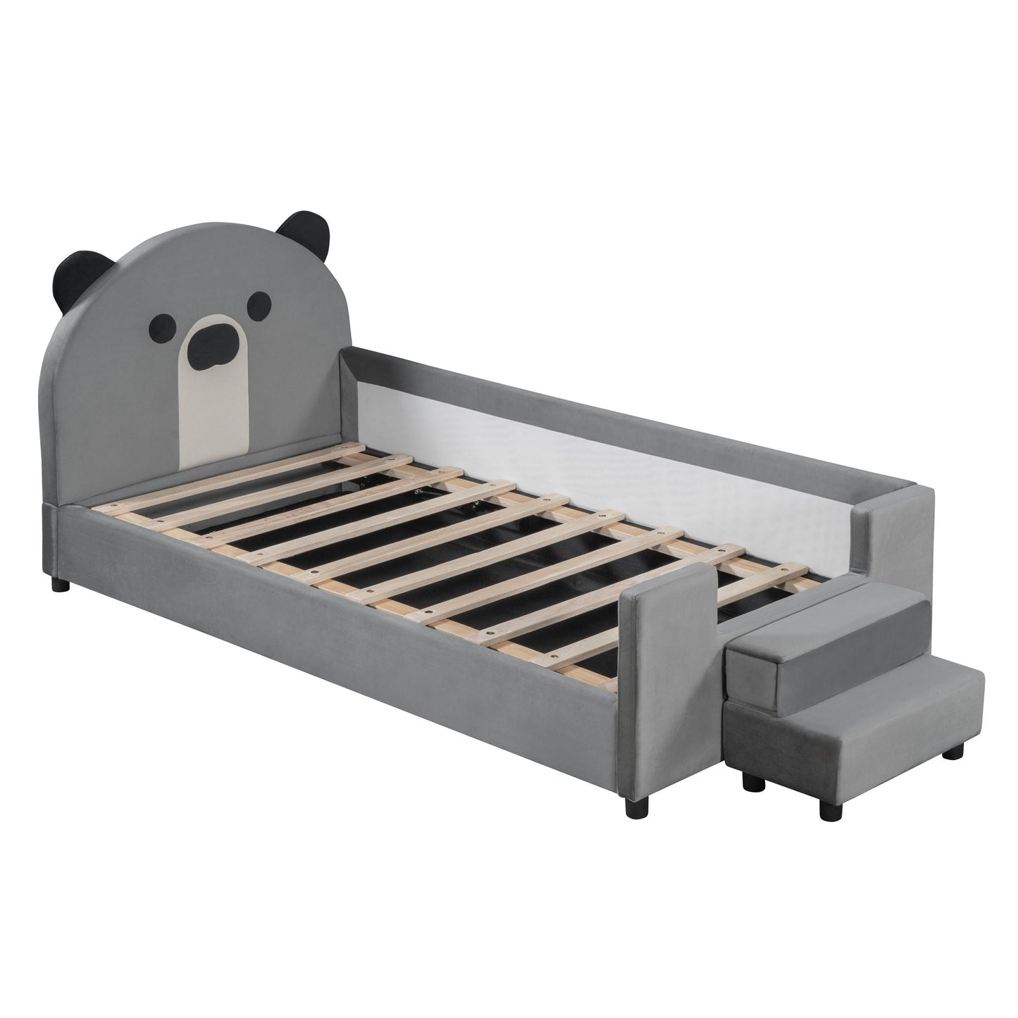 Upholstered Daybed With Bear Shaped Headboard, Hydraulic System And Breathable Fence
