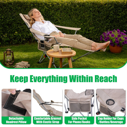 Reclining Camping Chair with Footrest – 4-Position Adjustable