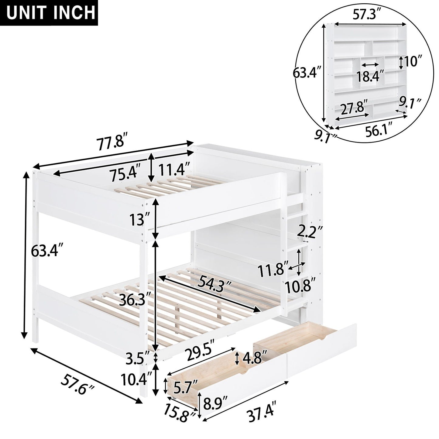 Bunk Bed With 2 Drawers And Multi Layer Cabinet