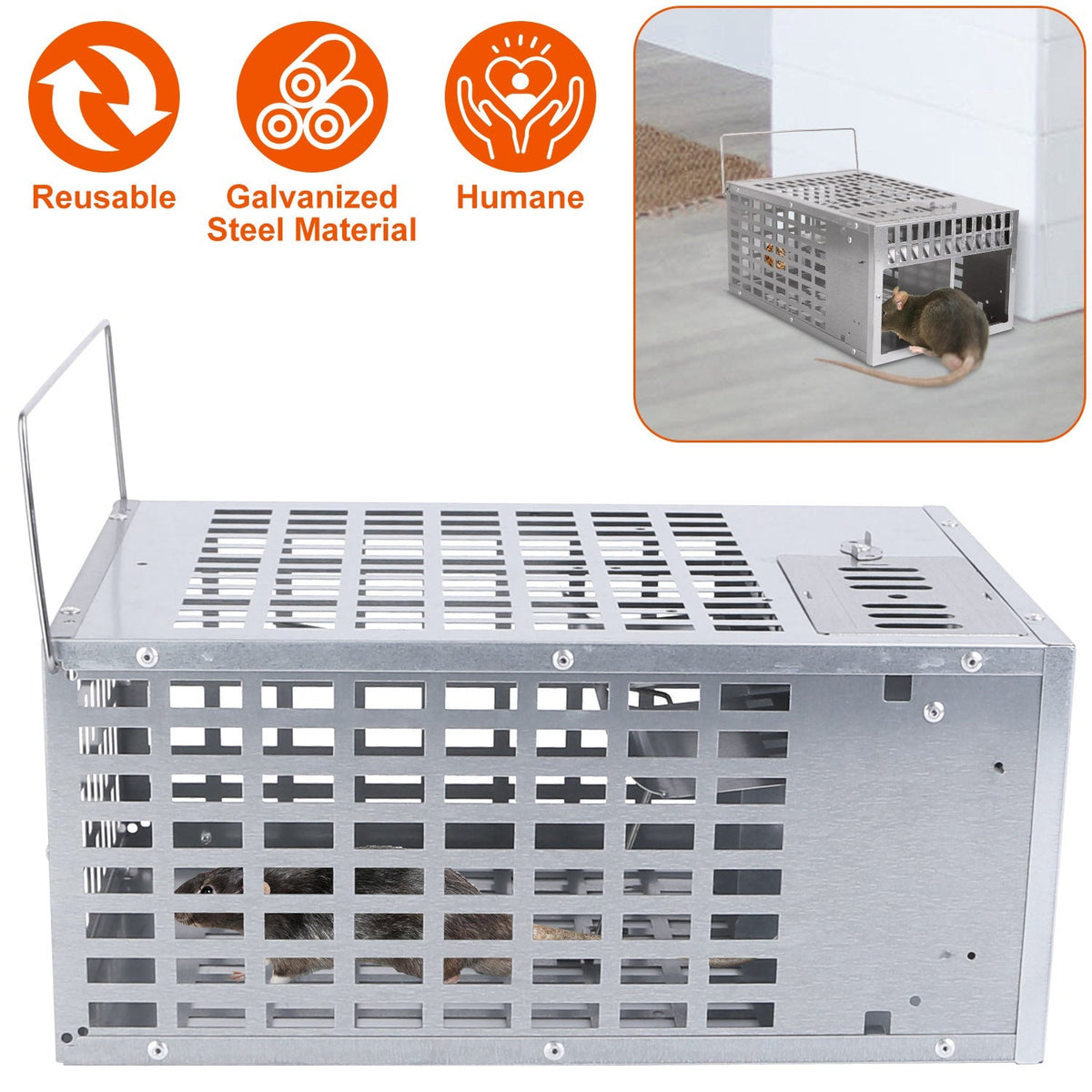 Humane Live Mouse Trap Reusable Metal Rat Rodent Cage Catch Release Continuous Capture Trap 2 Doors Indoor Outdoor Pet Children Safe