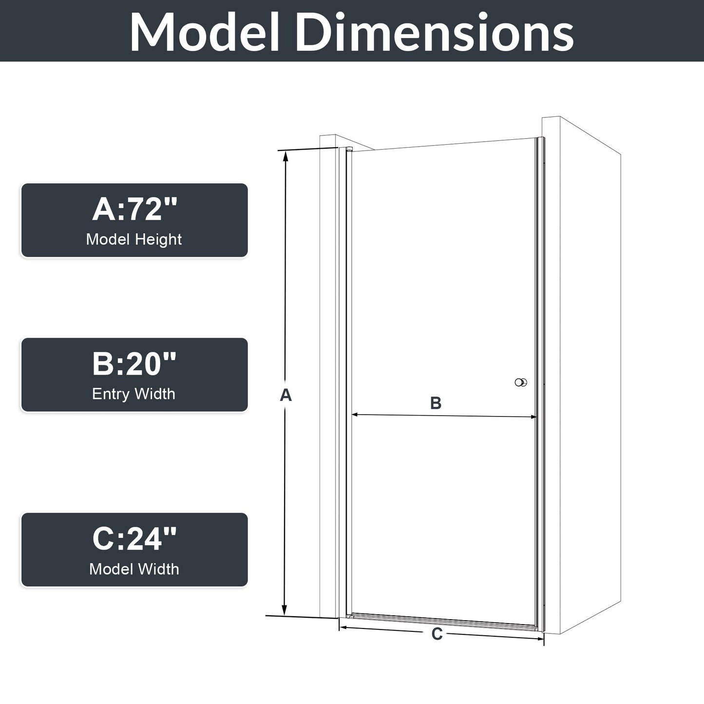 Semi Frameless Circular Pivot Shower Door with 1/4" Tempered Glass
