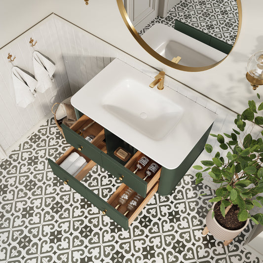 36" Wall Mounted & Floating Single Vanity with Solid Wood & MDF - Modern Finish