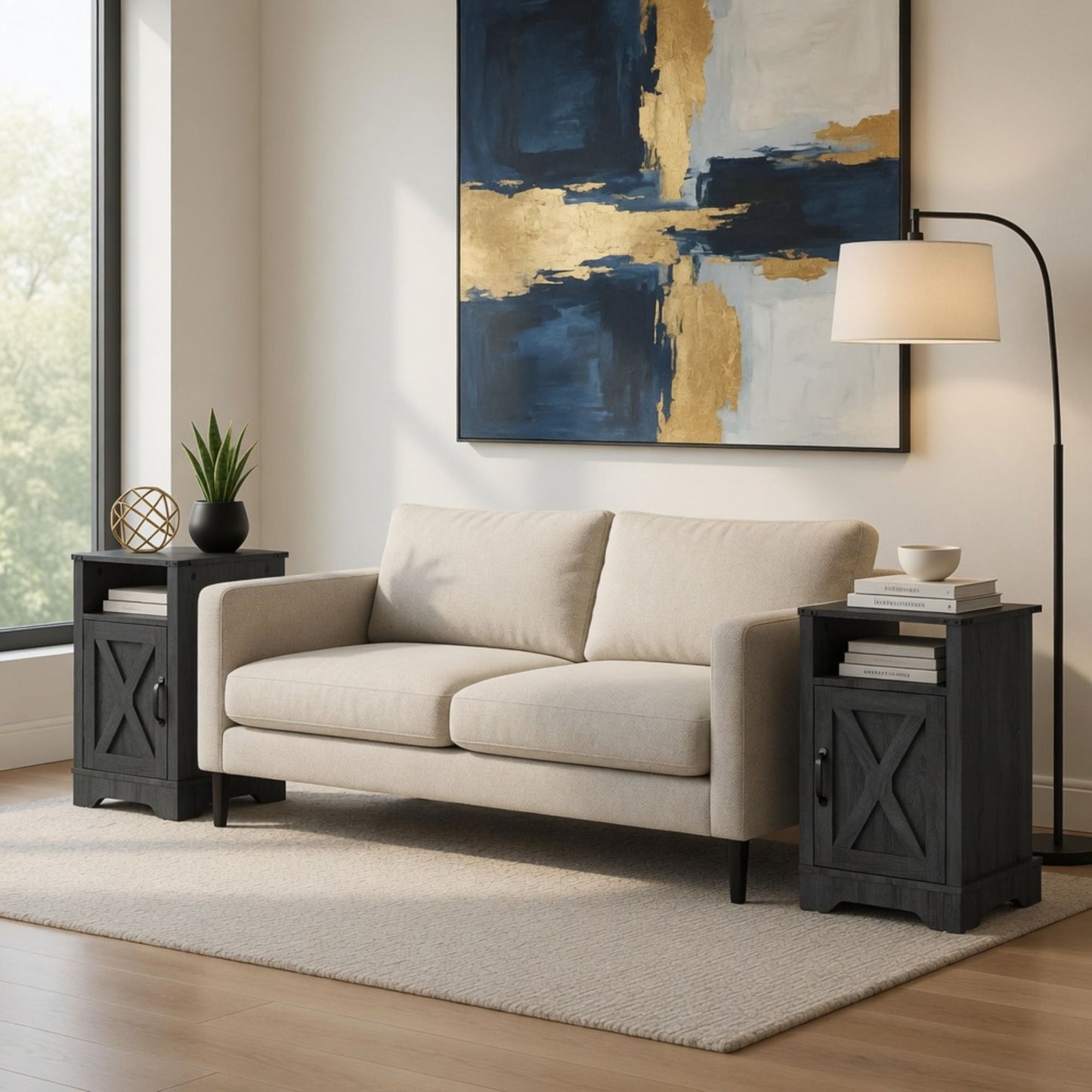 Farmhouse Nightstand, Charging Station & Storage
