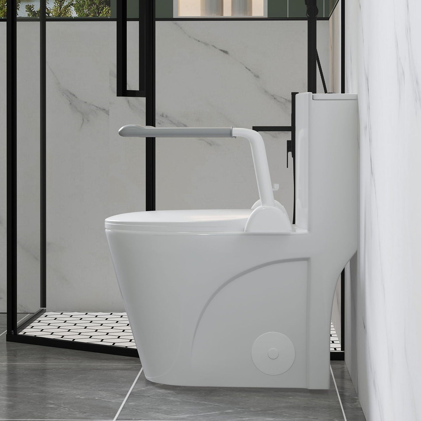 Upgraded Design Armrest, With Glossy Gw 007 1 Piece Toilet With Tornado Flush, Soft Close Seat, Dual Flush Map 1000G, Comfort Chair Seat - Gloss White