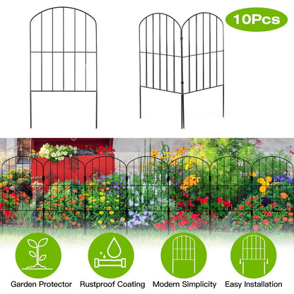 10Pcs Decorative Garden Fence Rustproof Iron Wire Arched Fence Animal Barrier Border 12.59Ó Width 23.93Ó Length For Yard Landscape Patio Outdoor Decor