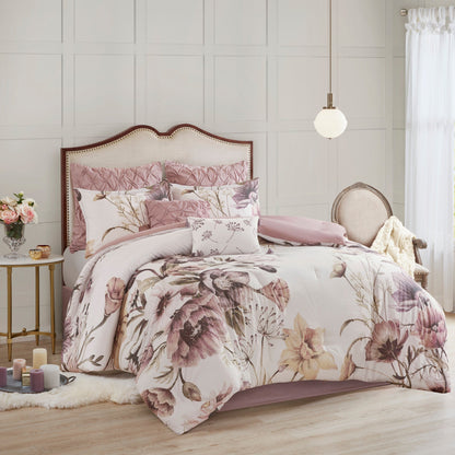 8 Piece Cotton Printed Comforter Set Blush California King