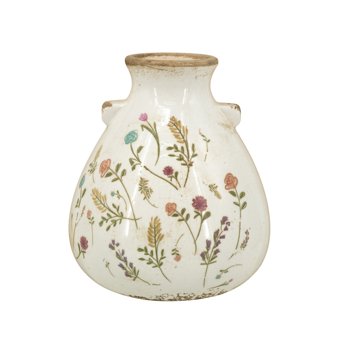 6.7x6.7x7.7' Round Ceramic Accent Vase with Multi-Colored Floral Motifs