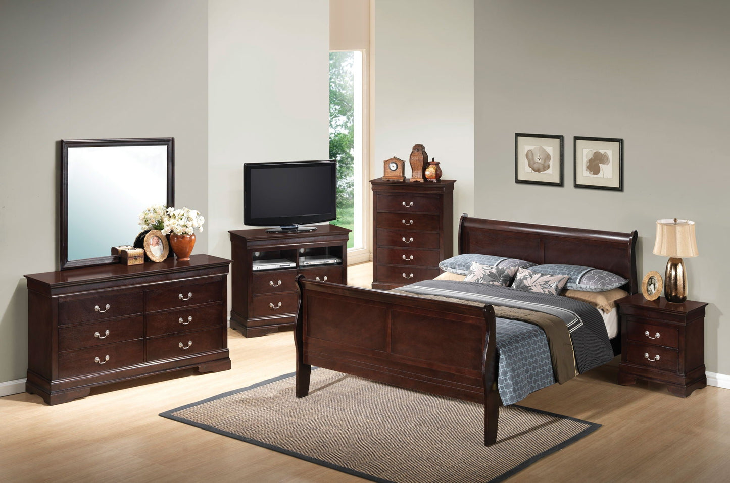 Louis Phillipe - Panel Sleigh Bed