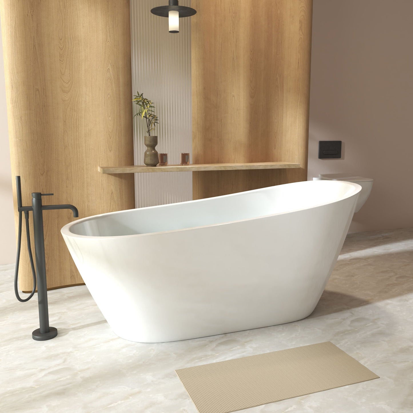 Special-Shaped Freestanding Slipper Bathtub, Overflow & Pop Up Drain
