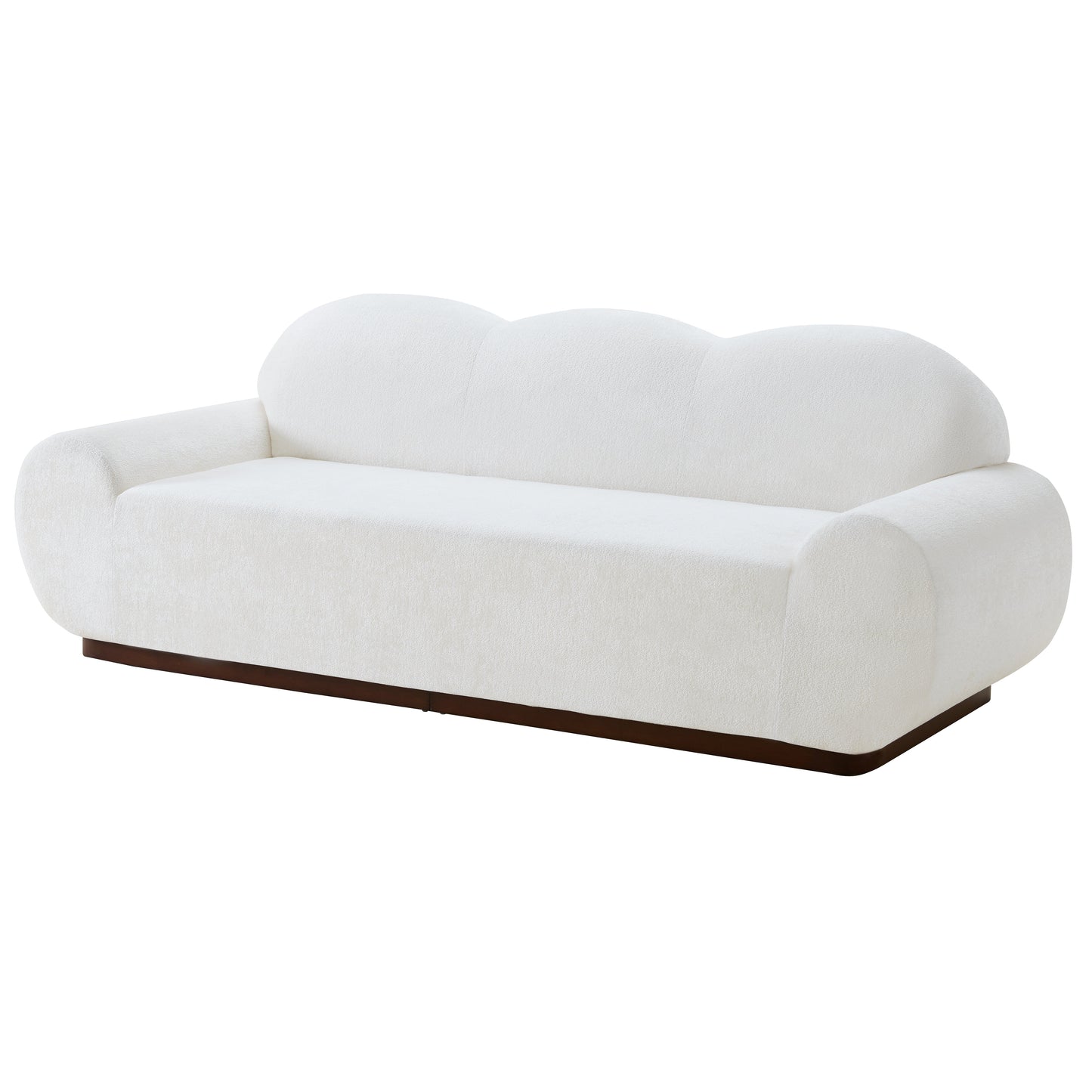 88 in. Round Arm Cloud Curved 3-Seater Modern Upholstered Chenille Sofa, Snow