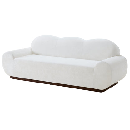 88 in. Round Arm Cloud Curved 3-Seater Modern Upholstered Chenille Sofa, Snow
