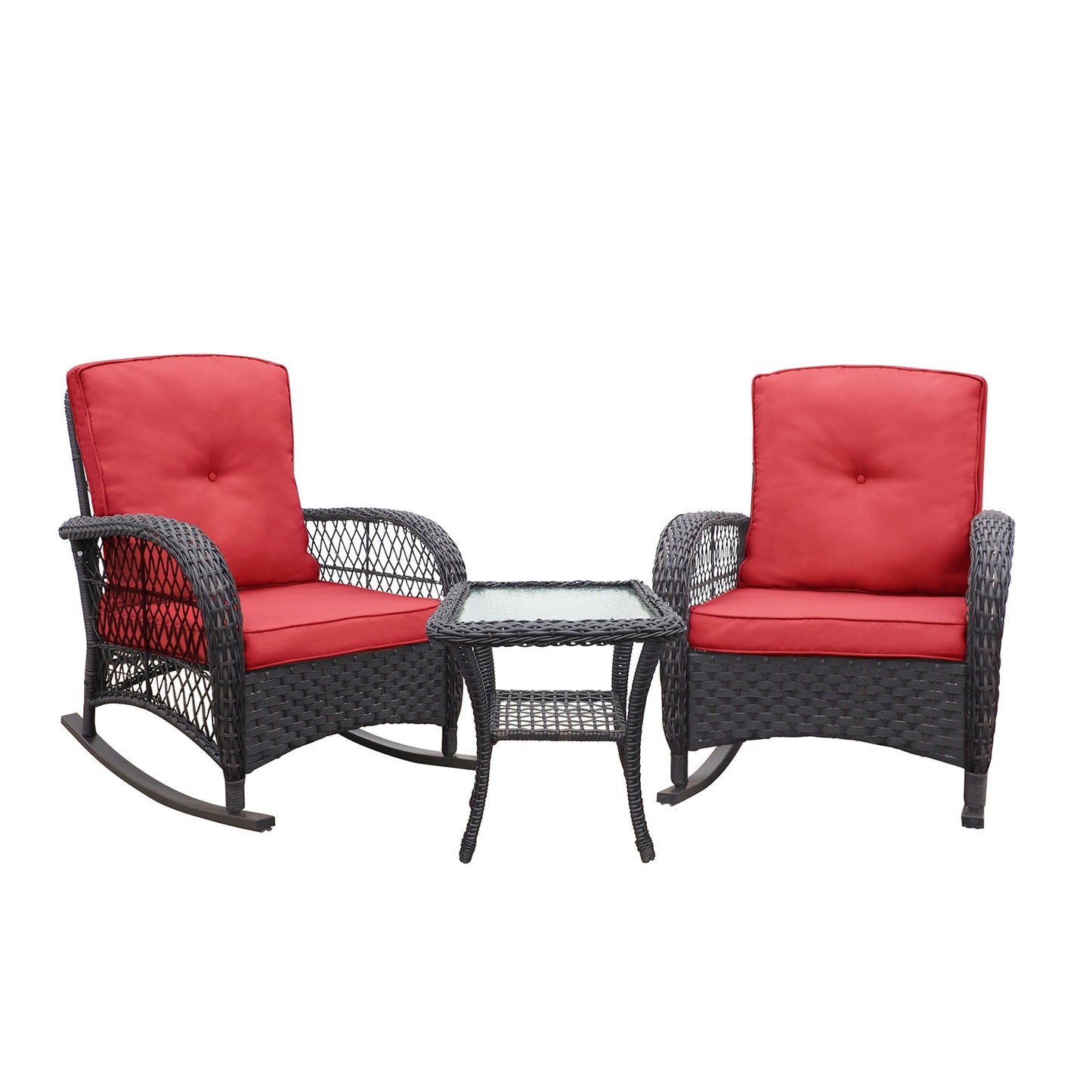 3 Pieces Outdoor Wicker Rocker Patio Bistro Set