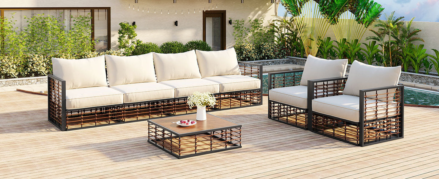 TOPMAX Modern Minimalist 7-Piece Metal Patio Sectional Sofa Set