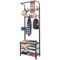Metal Entryway Coat Shoe Rack Hall Tree w/ 3-Tier Shoe Bench Shoe Storage 18 Hooks Coat Hat Rack