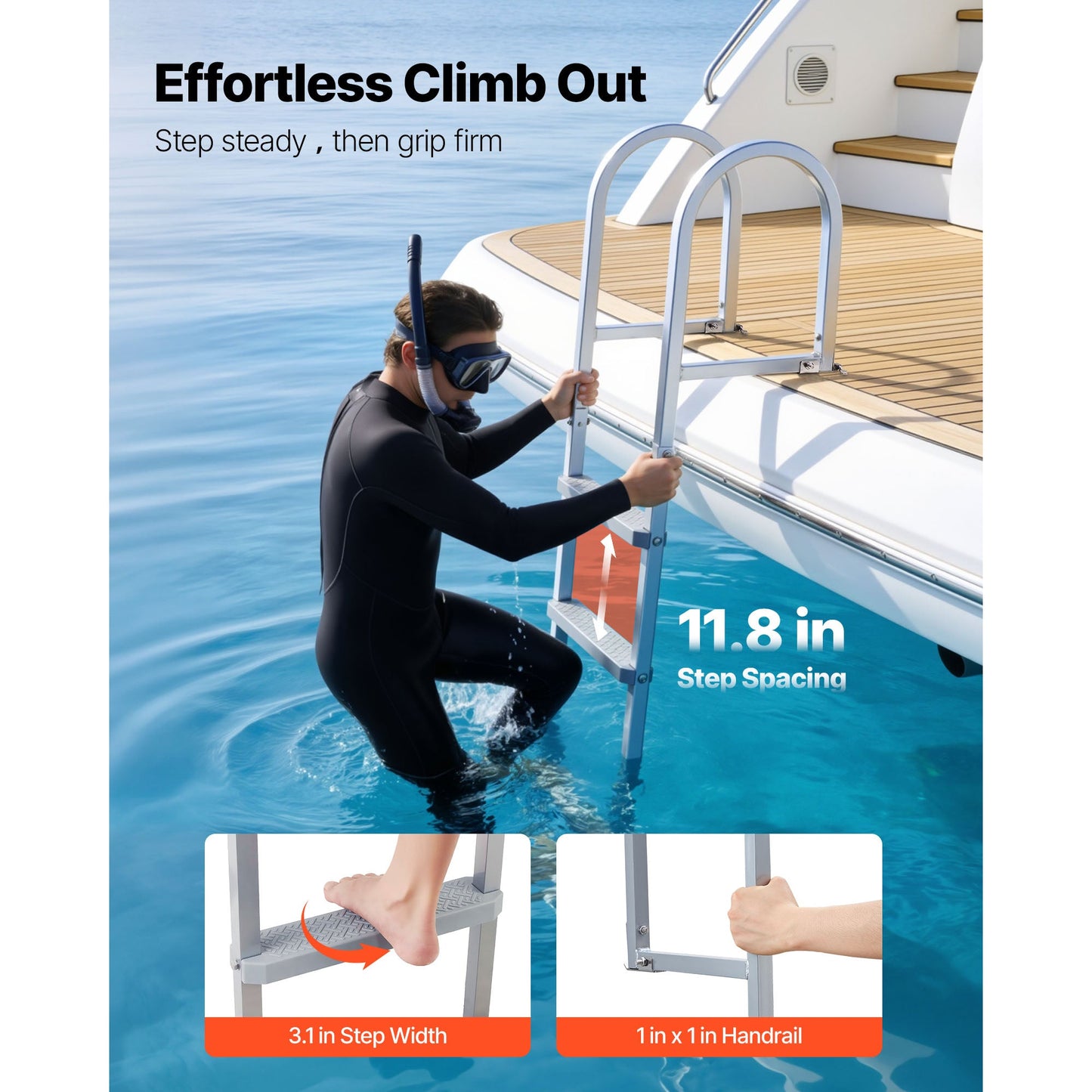 Removable Dock Ladder, 4 Steps, Aluminum Alloy Pontoon Boat Swim Ladder
