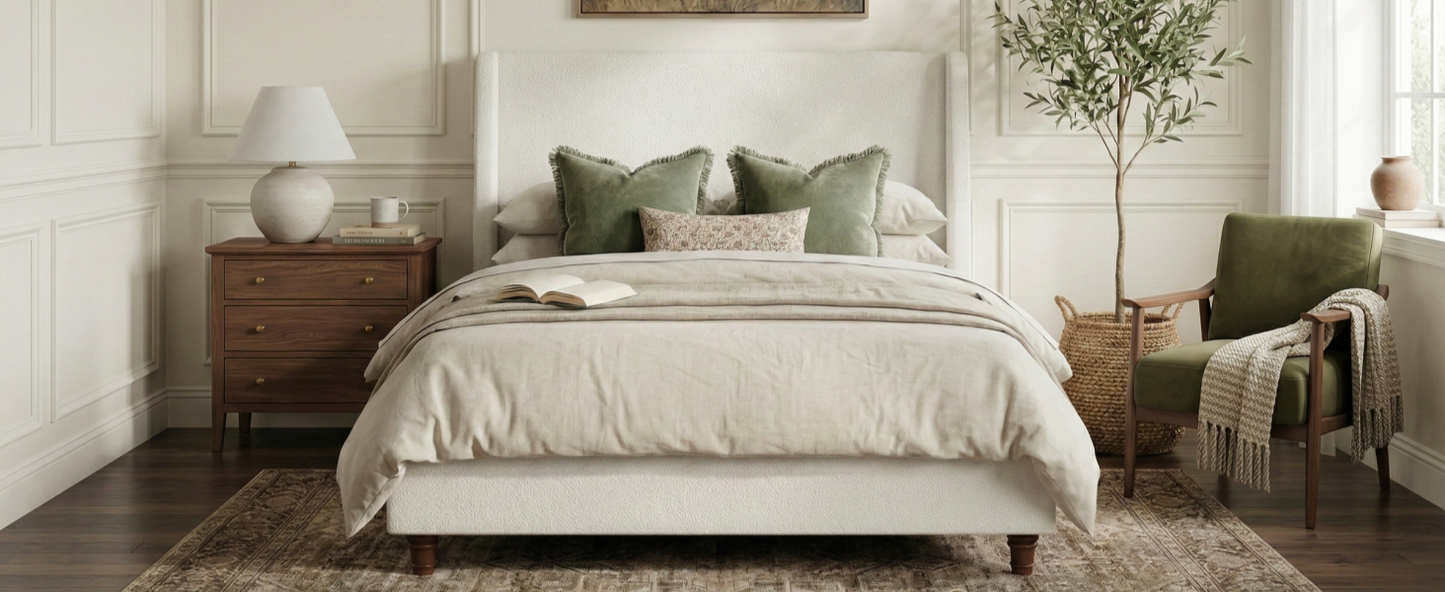 52.7" Tall Wingback Upholstered King Size Platform Bed Frame