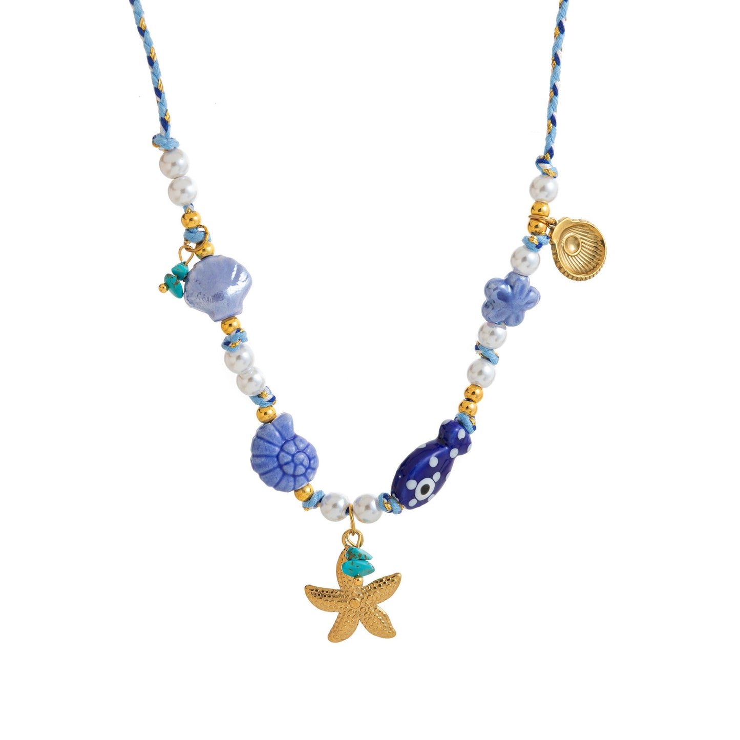 Colored Fabric Fan-shaped Seashell Electroplated 18k Gold Necklace And Bracelet