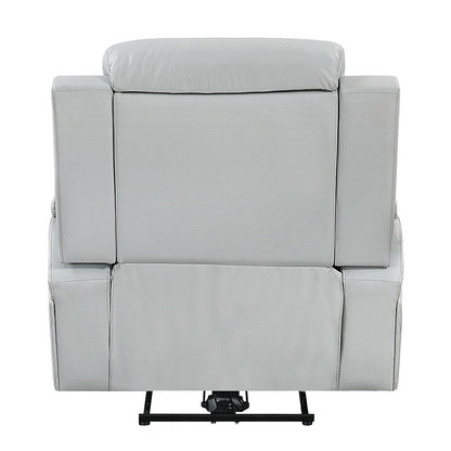Elonzo - Power Motion Recliner With LED, Power Headrest & Speaker - Light Gray