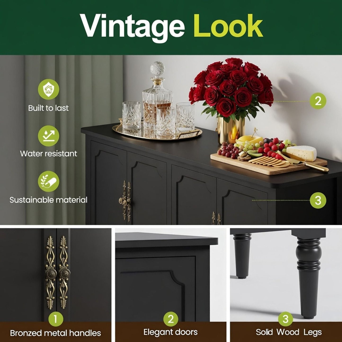 Vintage Buffet Cabinet With Adjustable Shelves
