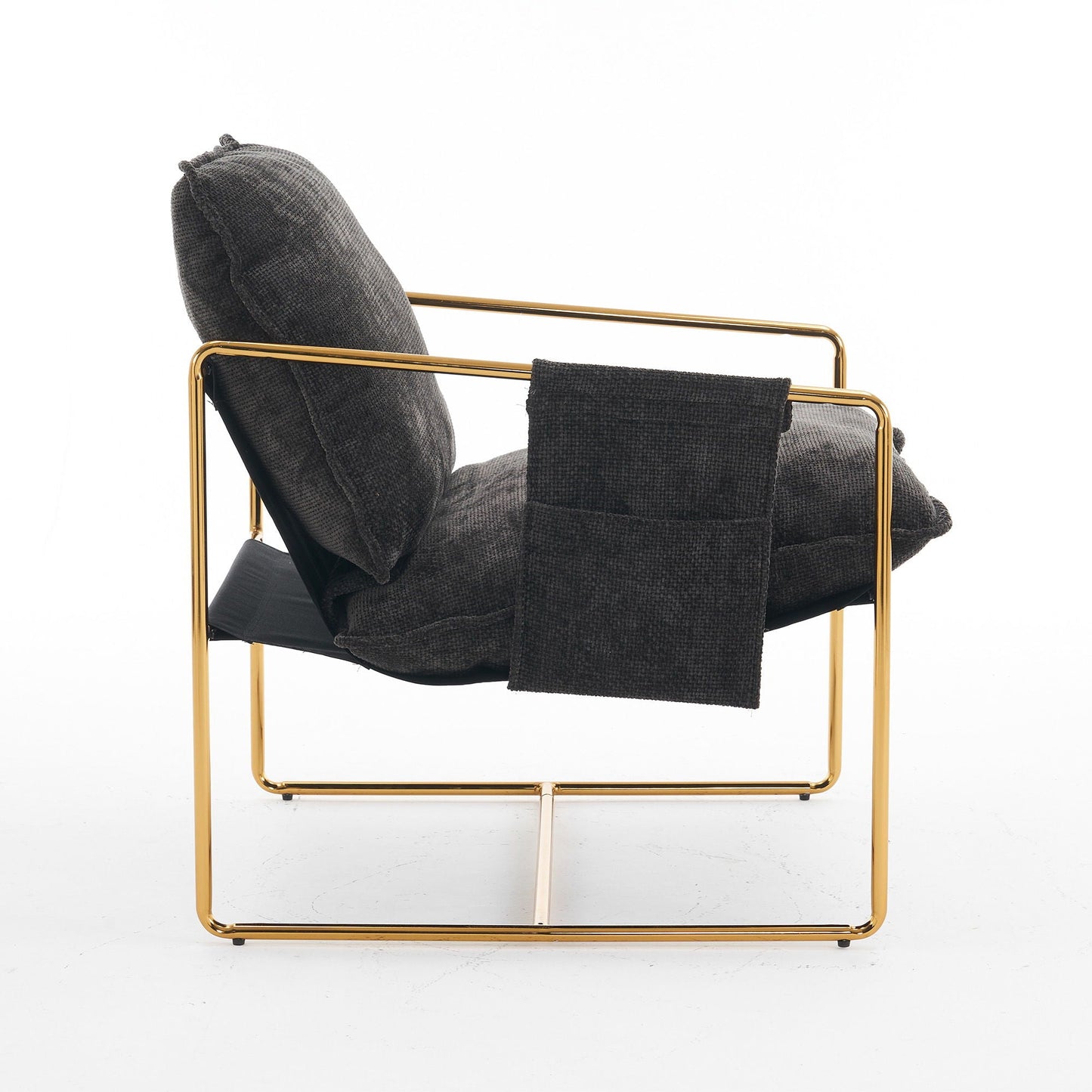 Upholstered Hanging Armchair With Arm Pocketsmetal Frame (Set of 2), Plated Craftsmanship, Crushed Foam Cushions And Skin-Friendly Woven Fabric For Living Room And Bedroom