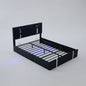 Upholstered Platform Bed Frame With Adjustable LED Headboard, USB C-Charging, Hydraulic Lift
