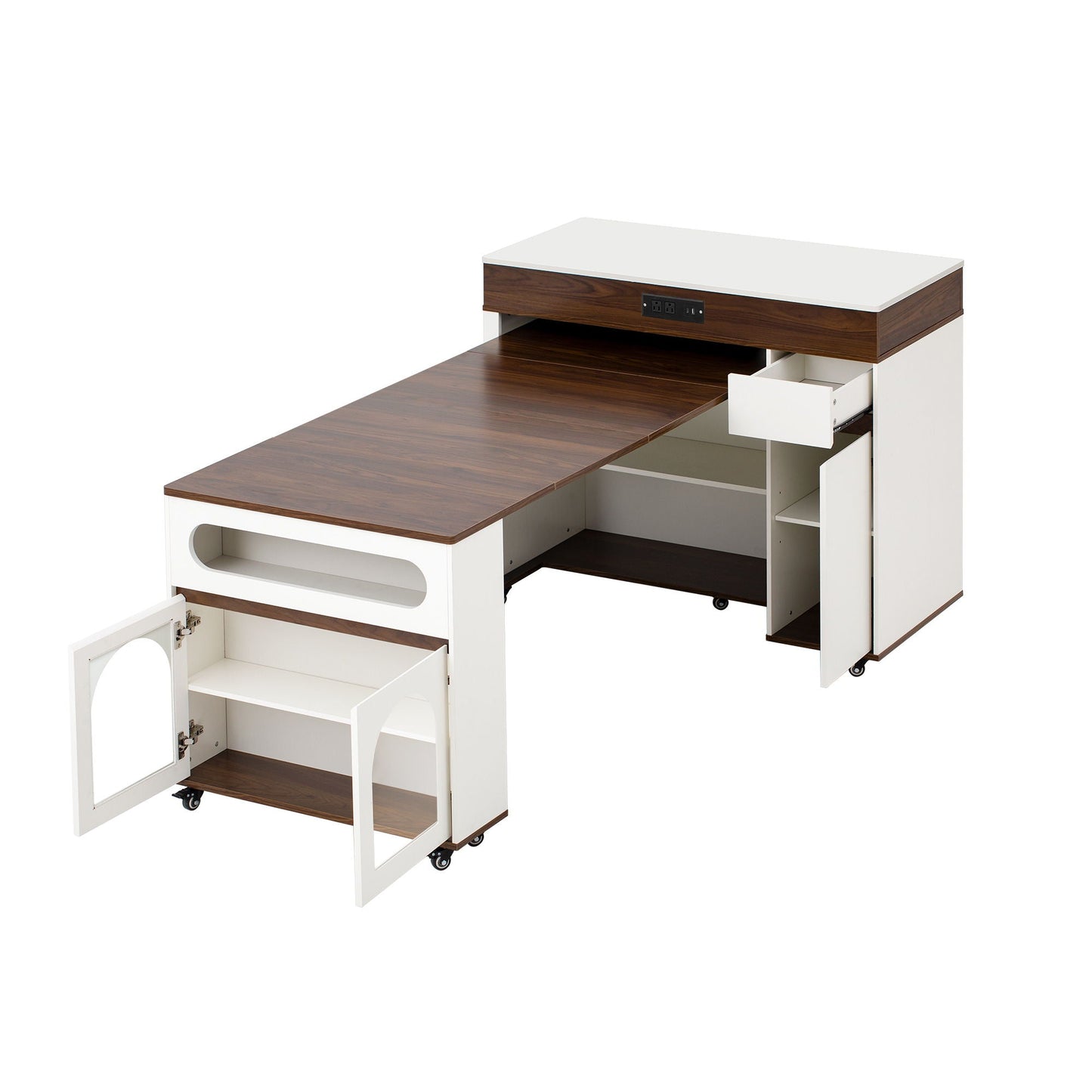 Extendable Dining Table With Folding Top, Rolling Kitchen Island With Drawers And Power Outlet