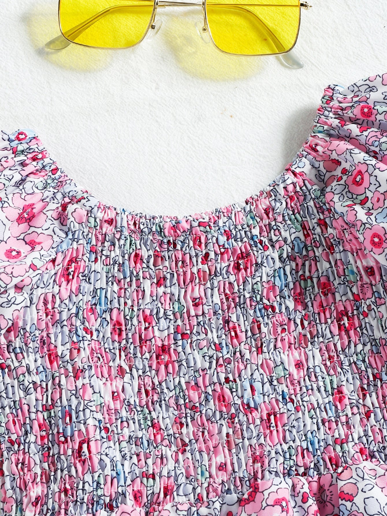 Summer New Girls' Floral Puff Sleeve Dress