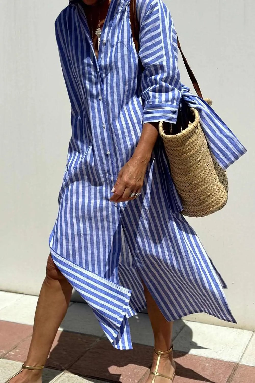 Shirts Trendsi Button-Up Dress Women's Chic Casual Polyester Mini Dress + Sleeves