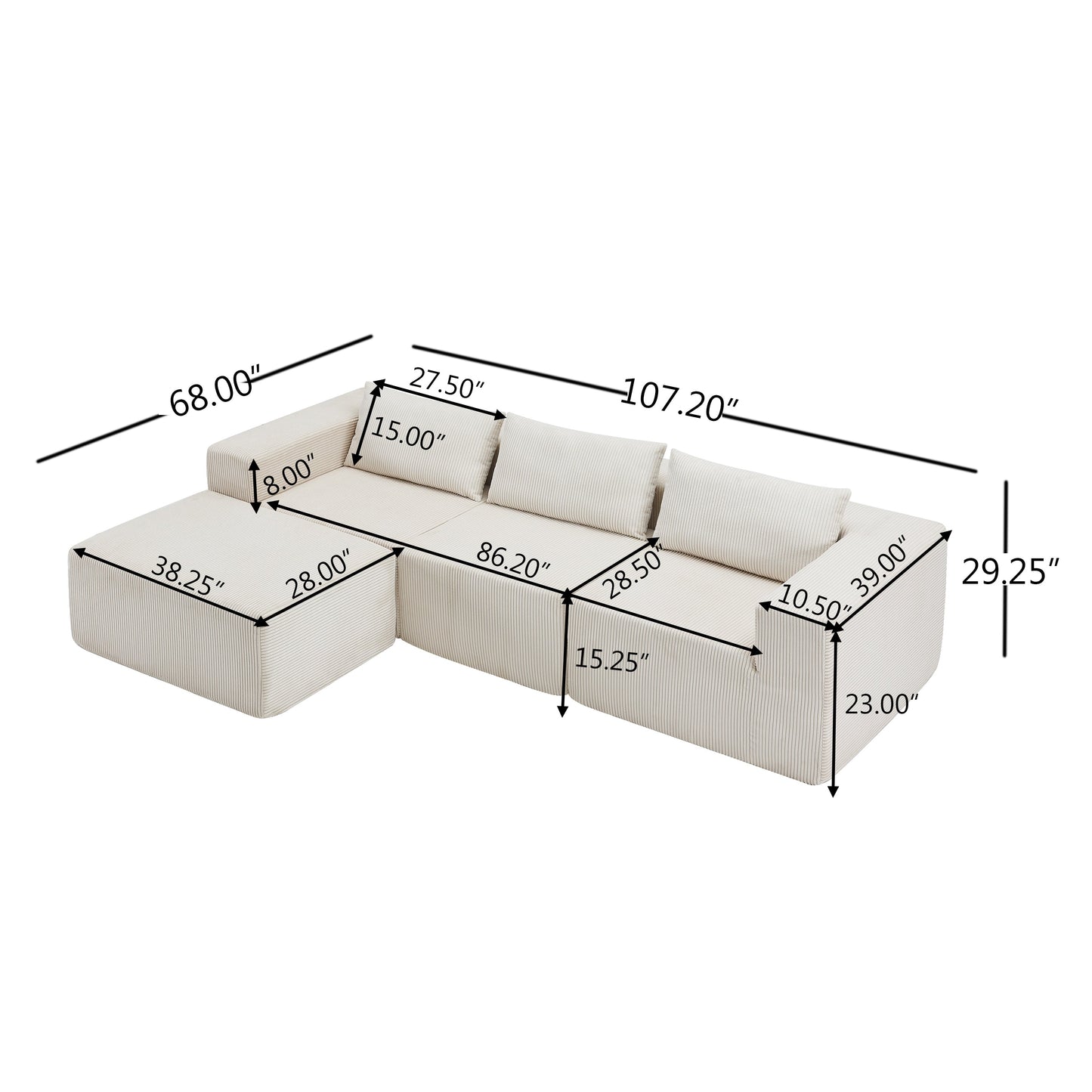 107" Compressed Sectional Sofa (Beige)
