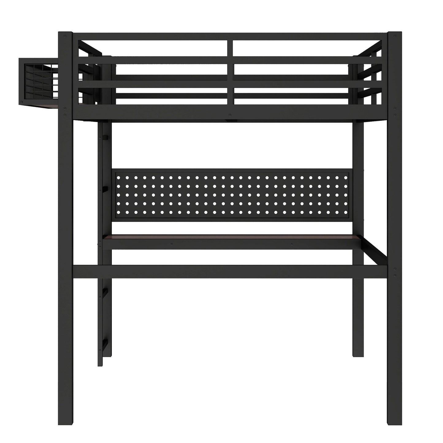 Full Size Loft Bed Frame with Desk and Charging Port