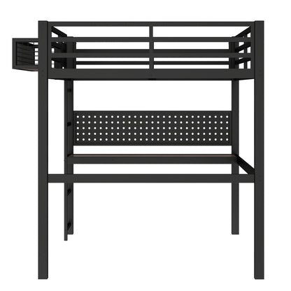 Full Size Loft Bed Frame with Desk and Charging Port