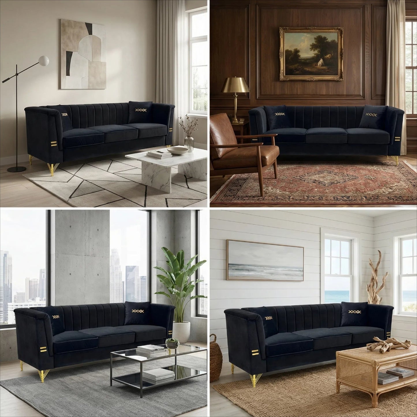 Mosharong-55 Velvet 3-Seater Sofa