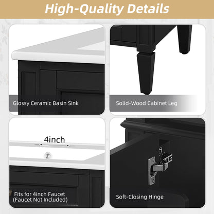 Bathroom Vanity With 2 Doors And Tip Out Drawer, Soft Closing Hinges