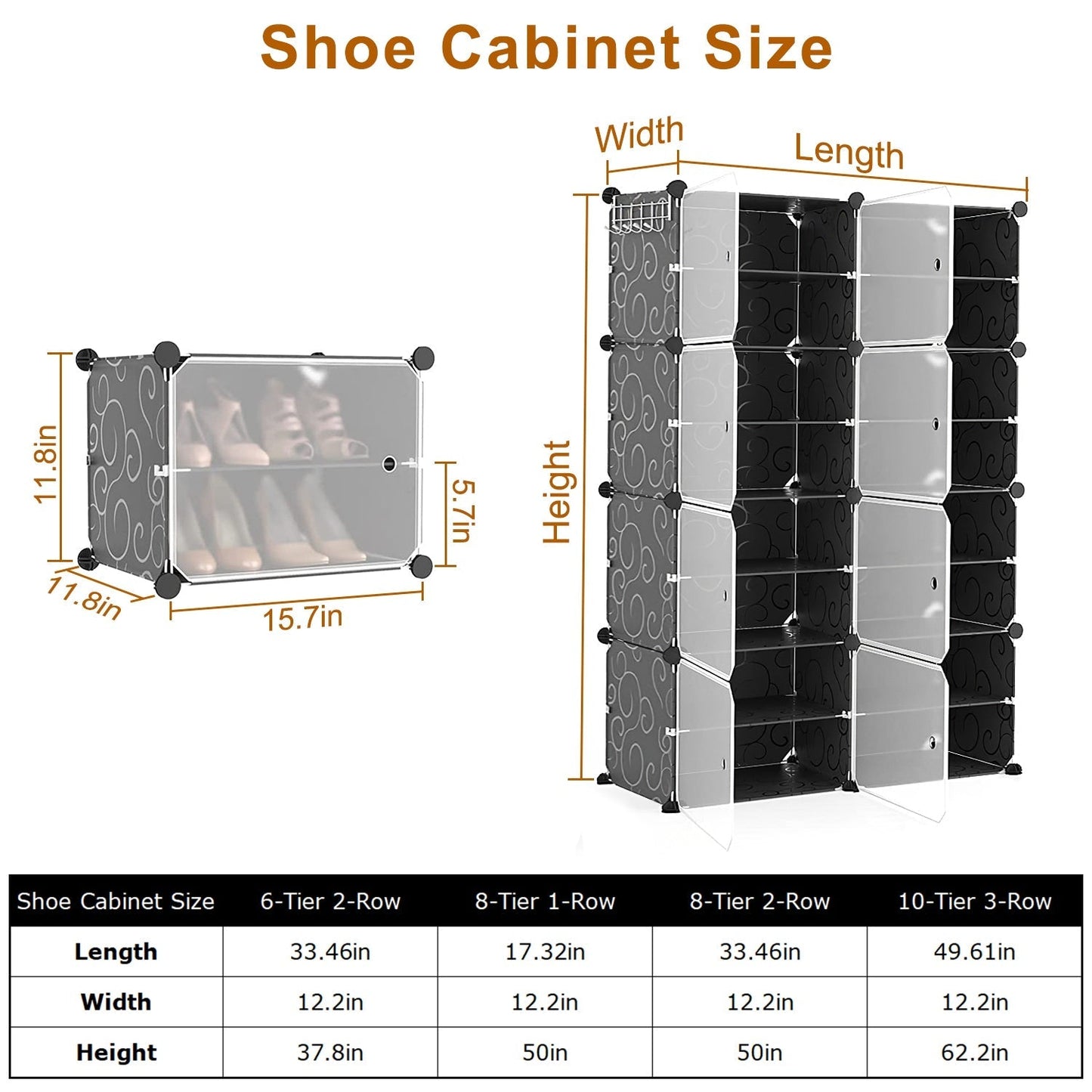 10-Tier 3-Row Shoe Rack Organizer Stackable Free Standing Shoe Storage Shelf Plastic Shoe Cabinet Tower with Transparent Doors for Heels Boots Slipper