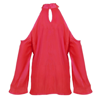 Women\'s Sexy Off The Shoulder Blouses Cold Shoulder Tops V-Neck Long Sleeve T-Shirt Solid Color Summer