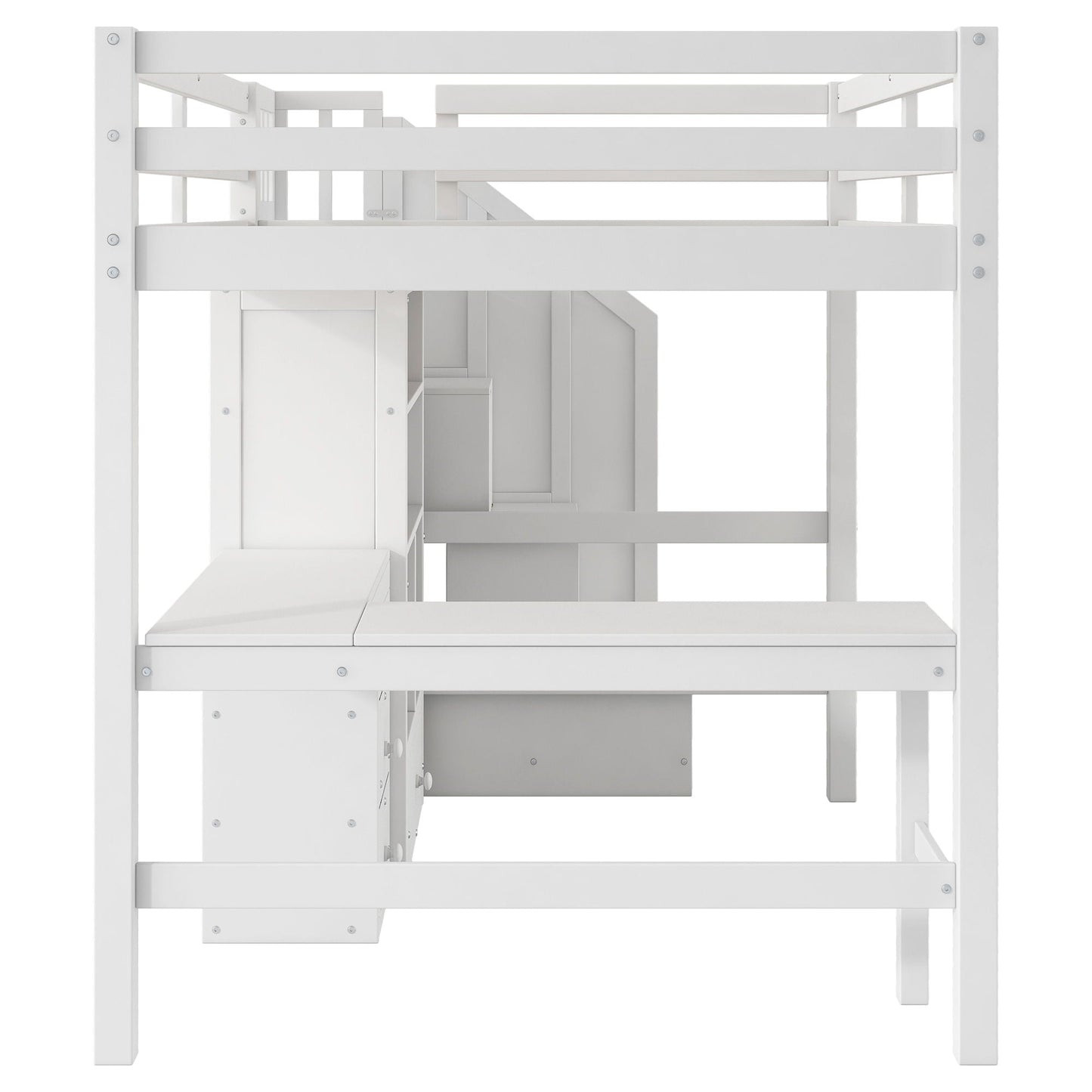 Loft Bed & L Shaped Desk, Drawers, Cabinet, And Storage Staircase