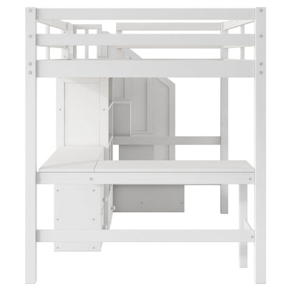 Loft Bed & L Shaped Desk, Drawers, Cabinet, And Storage Staircase