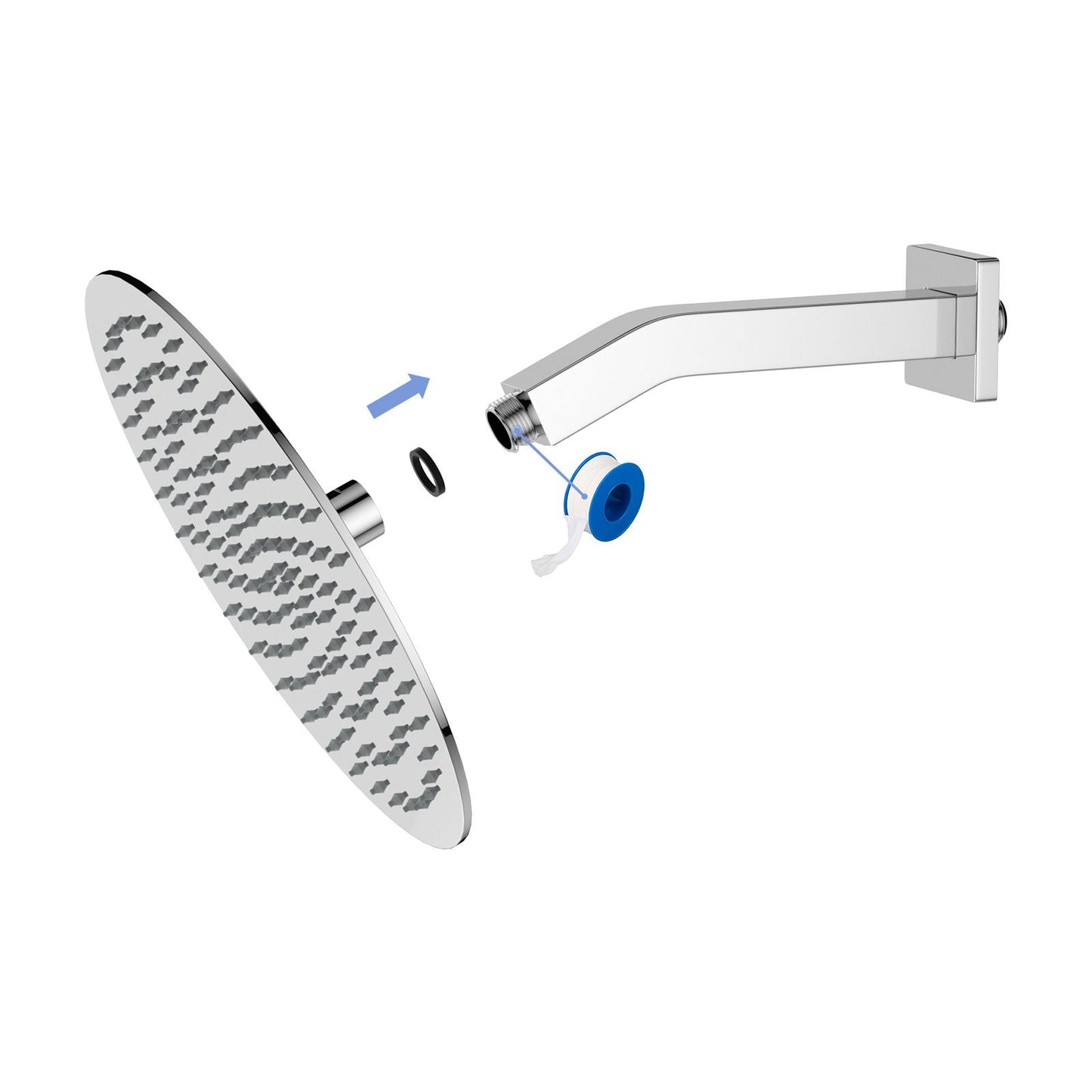Elegant 6" Shower Arm With Flange, Stainless Steel Construction For Rain Shower Heads