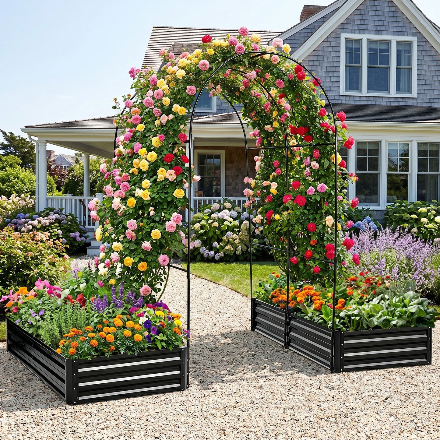 Raised Garden Bed with Arch Trellis, 2 Pack Metal Planter Boxes