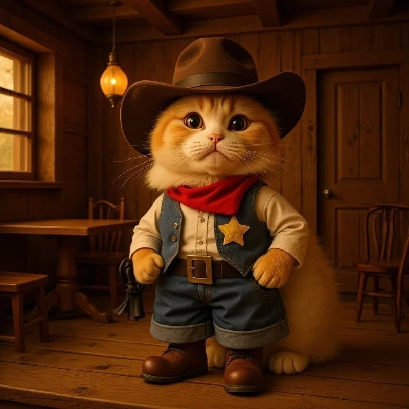Cat Clothes Western Cowboy Funny Outfit