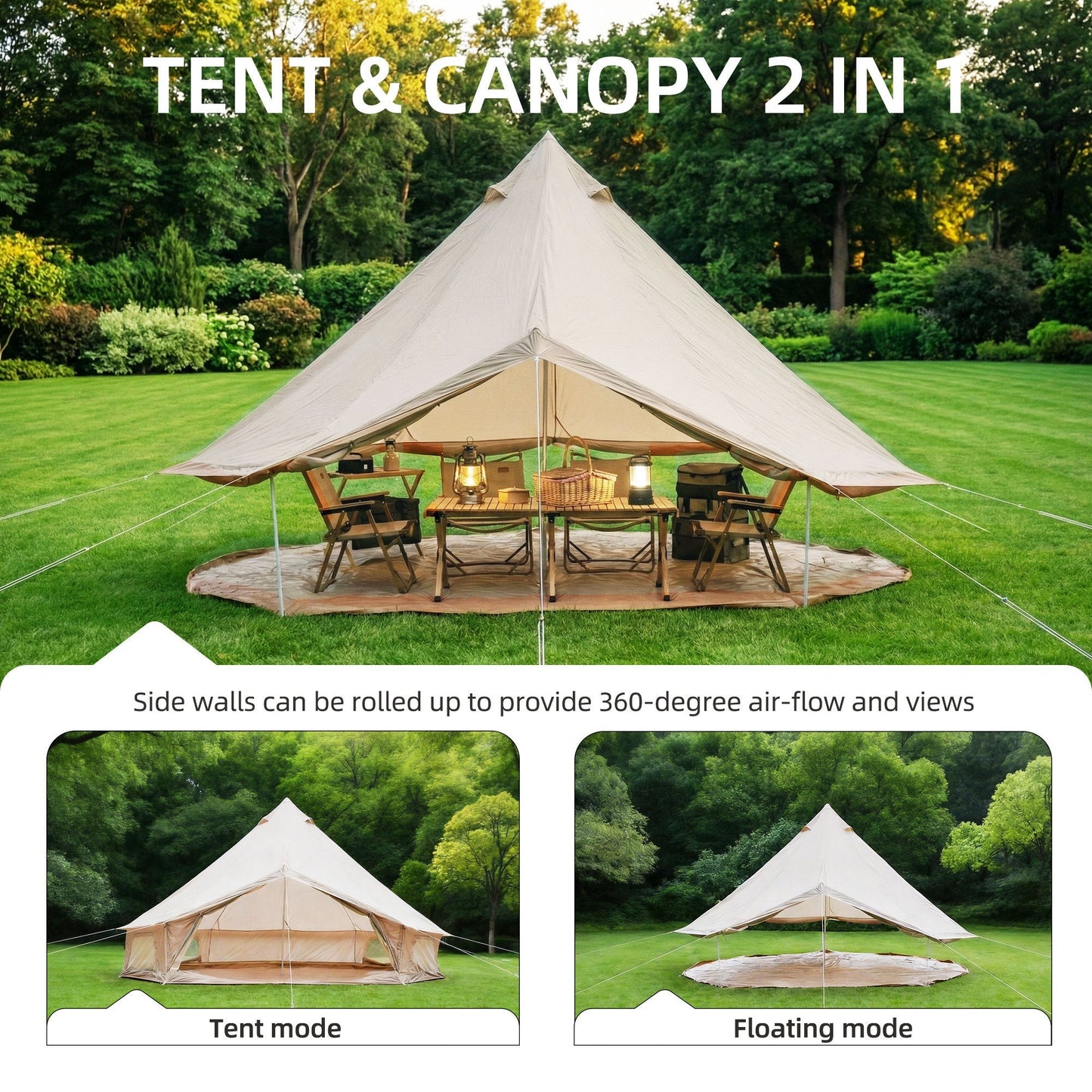4 Season Bell Tent 16.4FT Waterproof Glamping Yurt