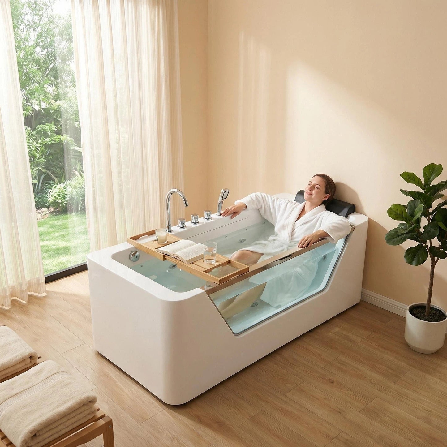 67" Whirlpool Bathtub with Hydrotherapy Jets and Glass Panel