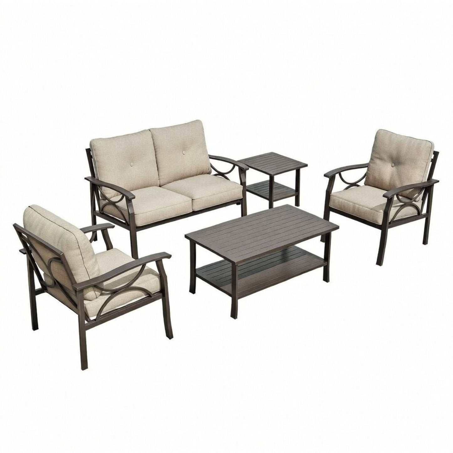Patio Furniture Set with Coffee Table and Cushions for Backyard