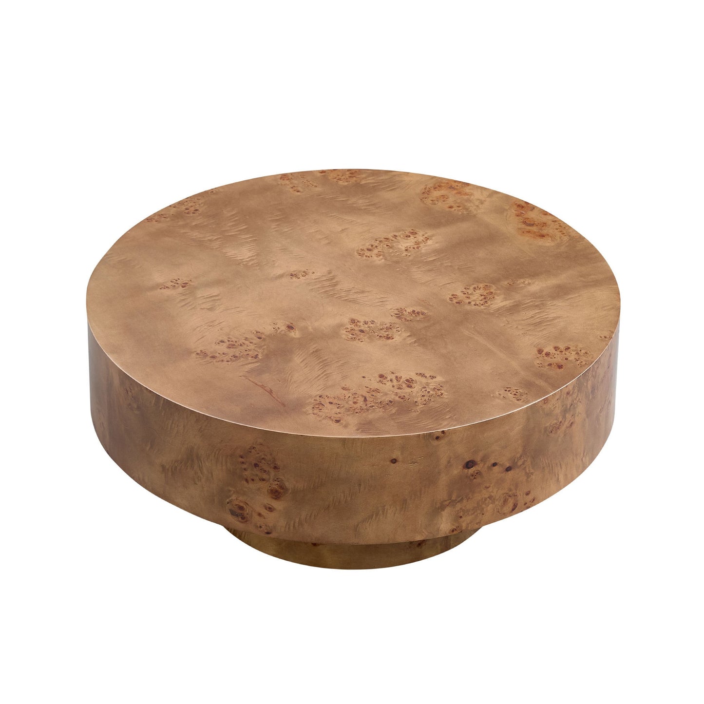 31.49" Burl Wood Veneer Round Coffee Table