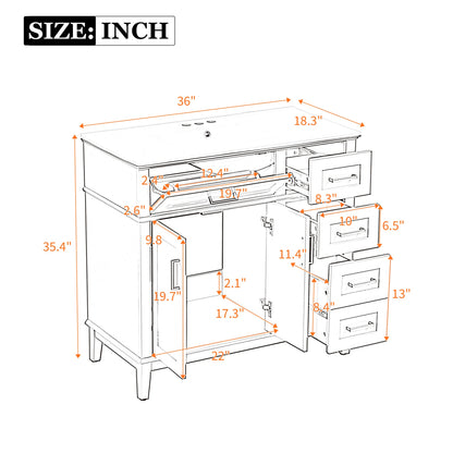 36-Inch White Modern Bathroom Vanity with Ceramic Sink