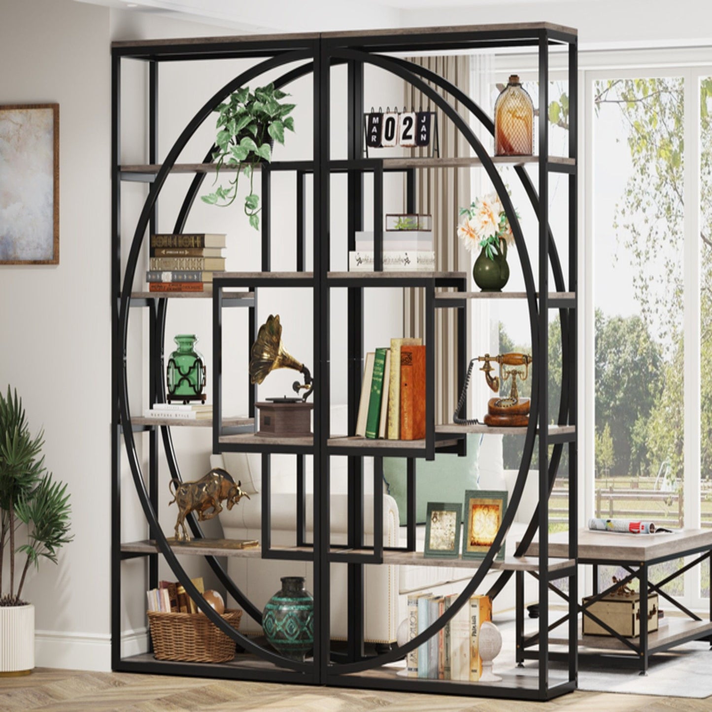 5 Tier Etagere Bookshelf With 8 Open Shelves Organizer For Living Room