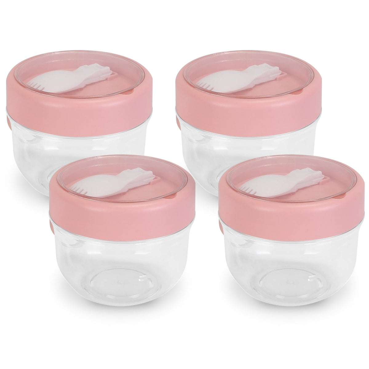 4Pcs Overnight Oats Containers with Lids and Folding Spoons 20OZ Portable Leak-proof Oats Jar For Milk Vegetable and Fruit Salad Yogurt Breakfast Cere