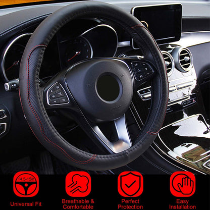 Steering Wheel Cover 14.5in-15in Diameter Universal Fiber Leather Car Steering Wheel Protector Breathable Anti-Slip Odor Free