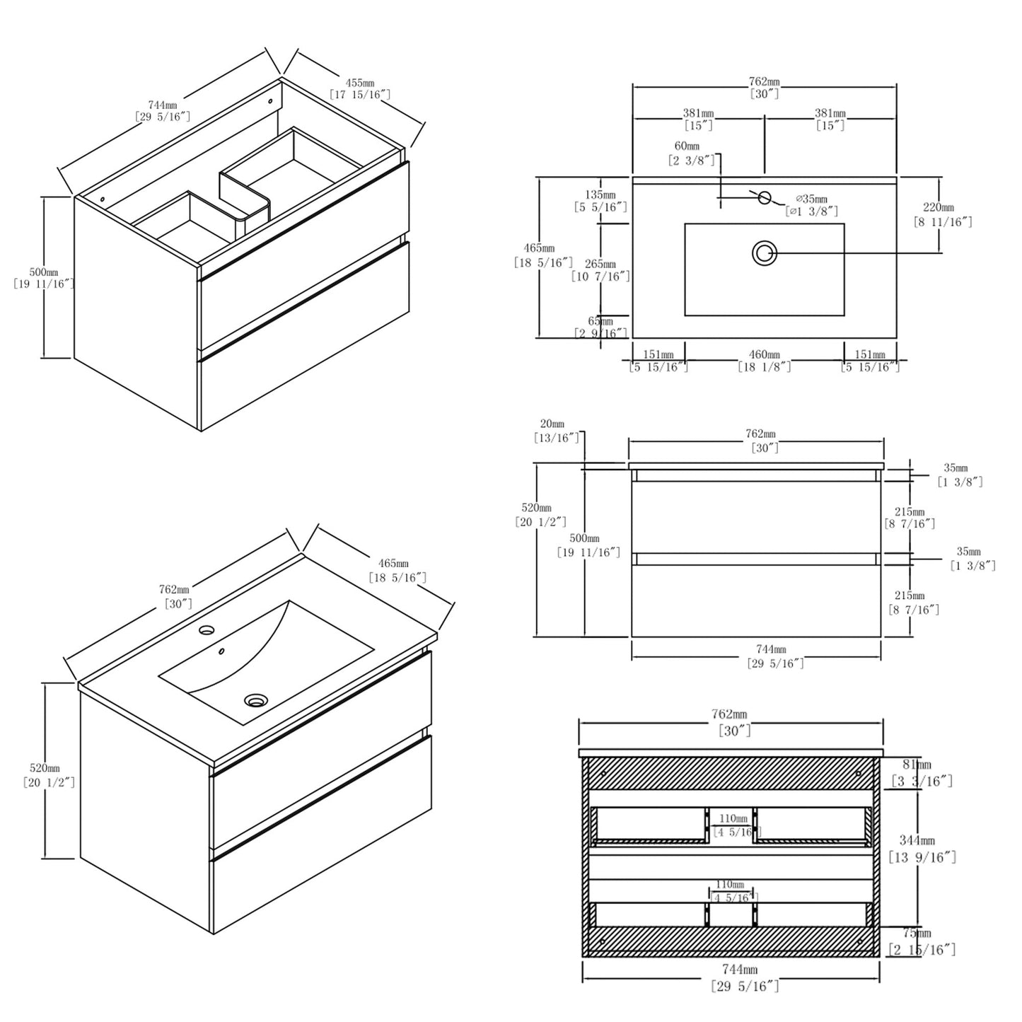 30 Inch Floating Bathroom Vanity with Sink, Soft-Close Drawer, Ceramic Sink, Plywood