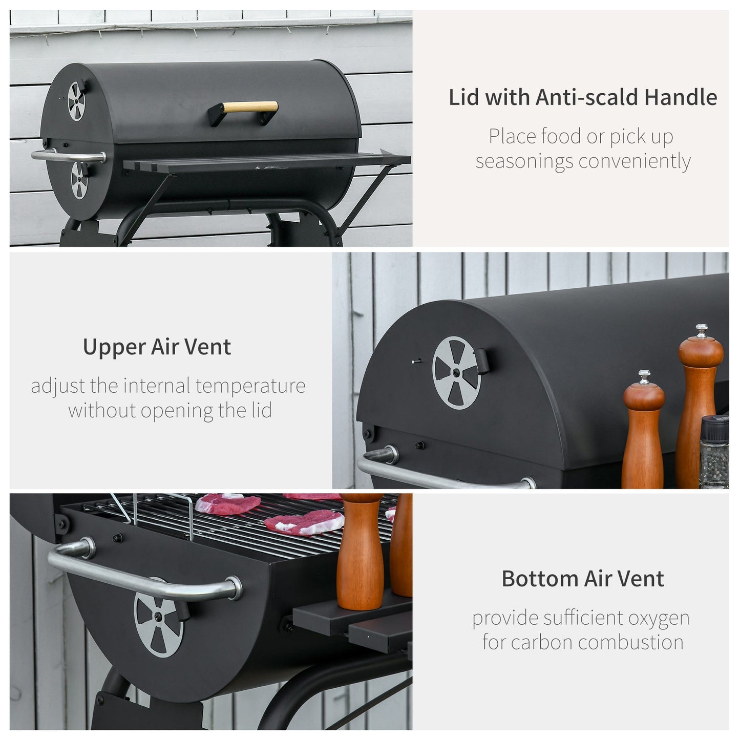 Outsunny 30' Portable Barrel Charcoal BBQ Grill Steel Outdoor Smoker
